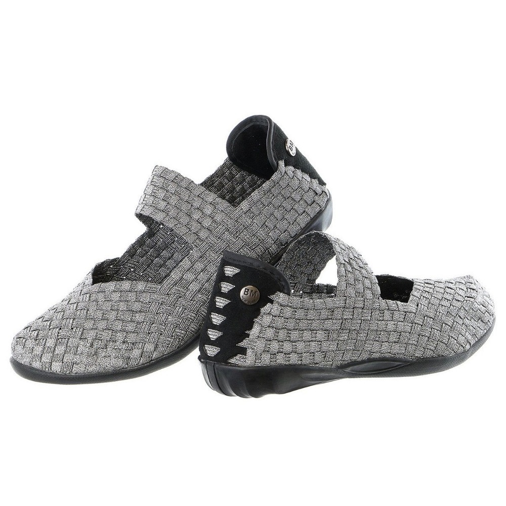 Bernie Mev Cuddly Silver Metallic Woven Elastic Mary Jane Flats Womens Size 36